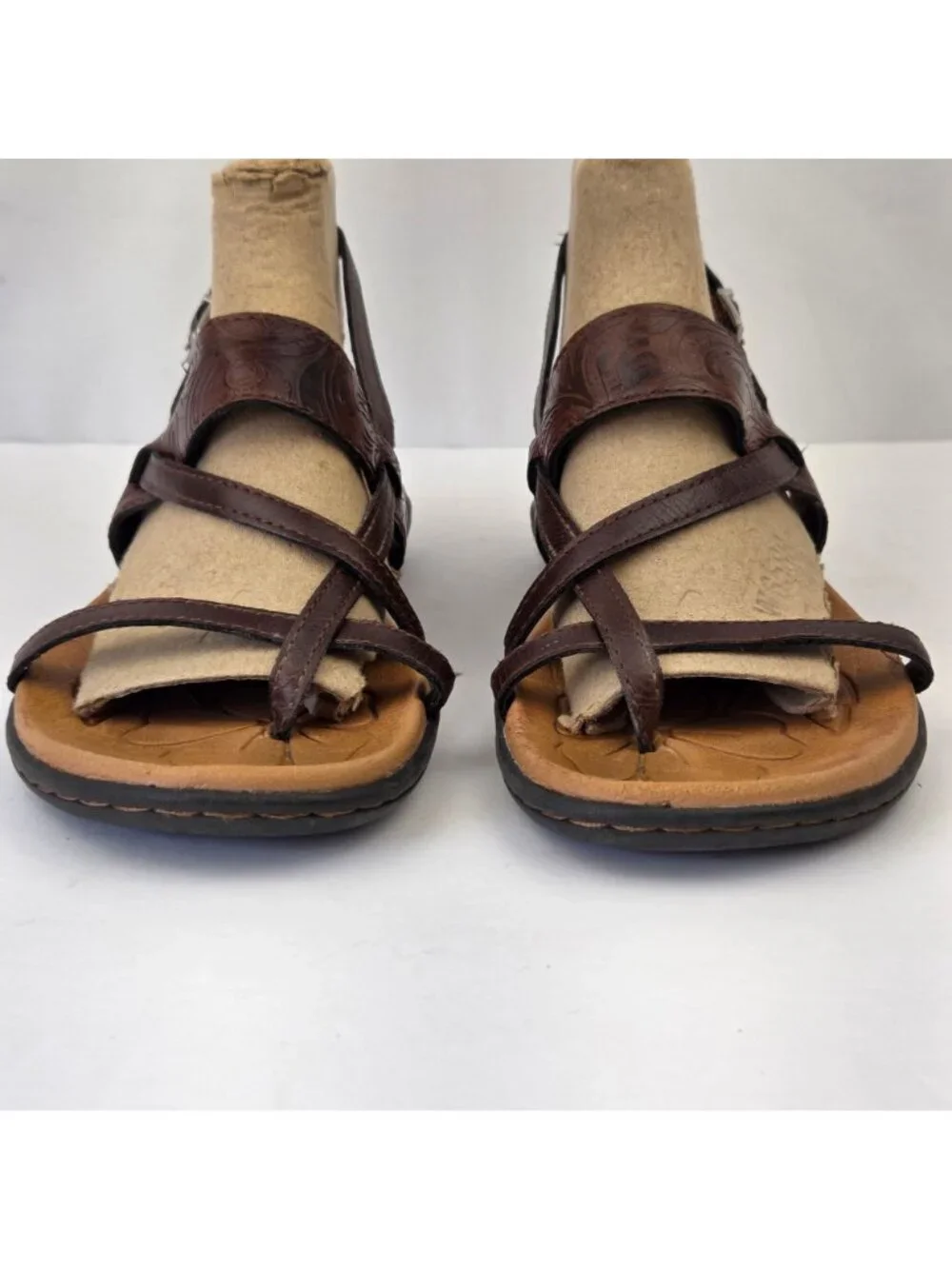 b.o.c. Felicia Embossed Strappy Sandals Dark Brown Size 7M
